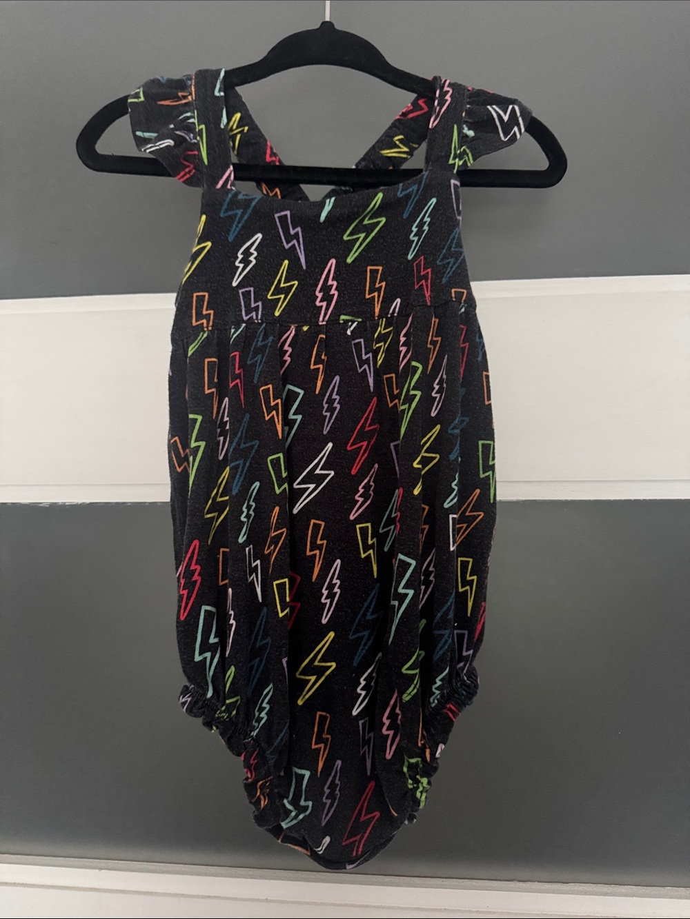 Posh Peanut Black Lightning Bolt Bubble  Romper ( Zack) 12-18M